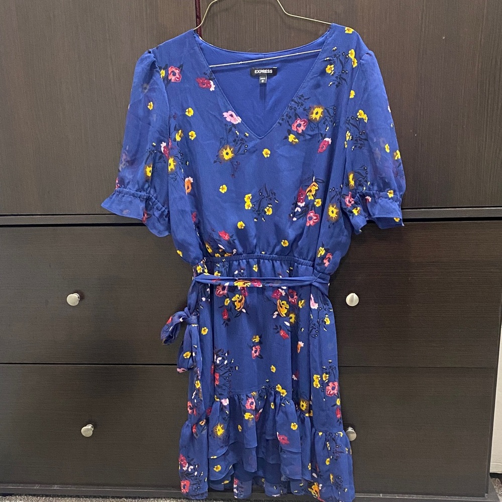 Express Blue Dress with Floral Patterns